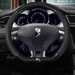 Carbon Fiber leather Car steering wheel cover with 3D Logo For Citroen DS3 DS4 DS5 DS5 DS 5LS DS6 DS7 DS9 DS SPIRIT Car