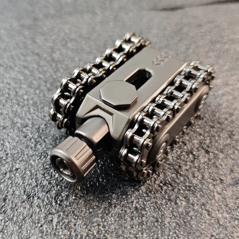 Metal EDC Tank Ratchet Wheel Fidget Roller Magnetic Push Card Mechanical Gear Chain Rotating Push Plate Stress Relief ADHD Toy