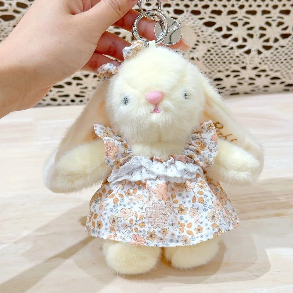 

PP Cotton Flower Bowknot Plush Rabbit Keychain Fluffy Comfortable Cartoon Animal Doll Pendant Ornaments Soft