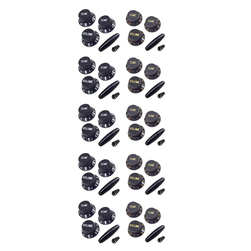 10 Set Plastic Guitar Strat Knobs 1 Volume And 2 Tone Control Knobs Set Electric Guitar,Black Replacement Spare Parts