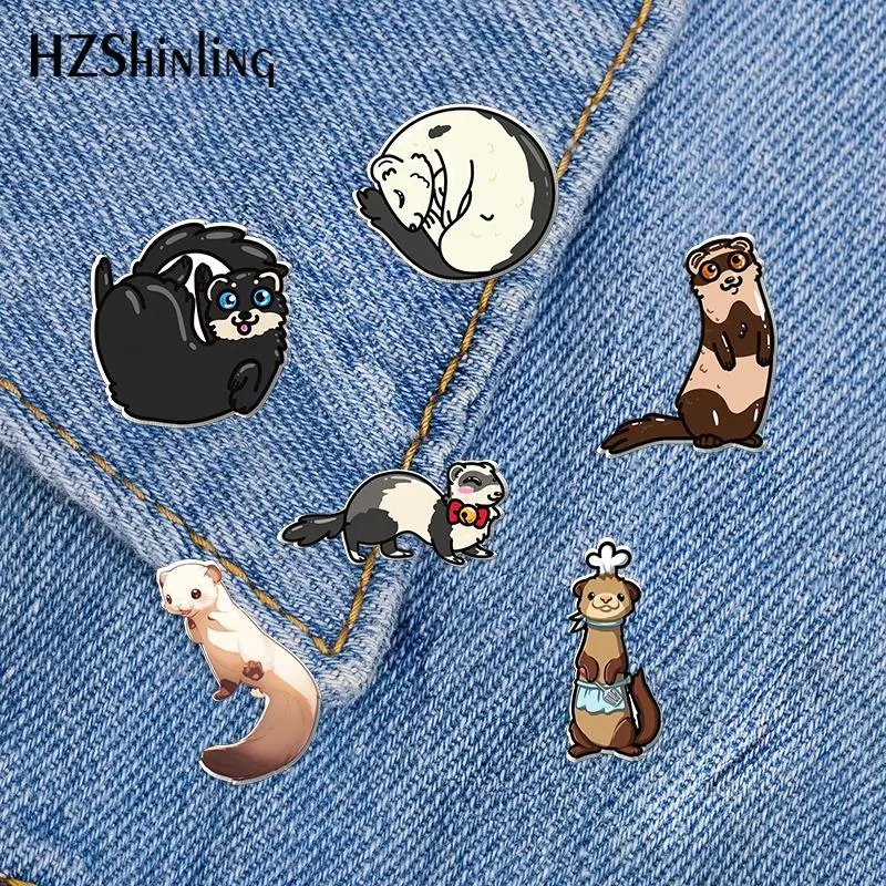 2023 New Cute Ferret Acrylic Lapel Pin Animal Epoxy Butterfly Clasp Pin Handmade Butterfly Brooch