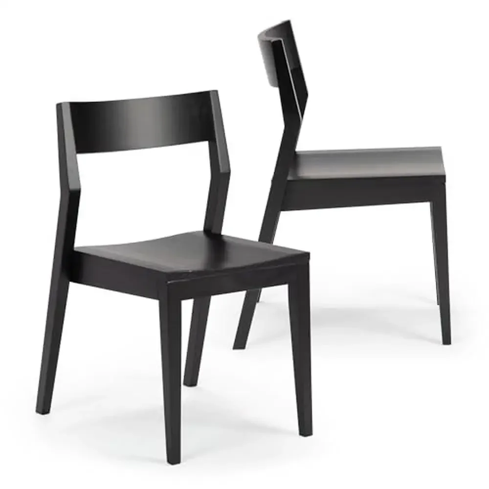 Set of 2 Modern Pine Wood Dining Chairs Black Contoured Seat Solid Backrest Home Office Comfort