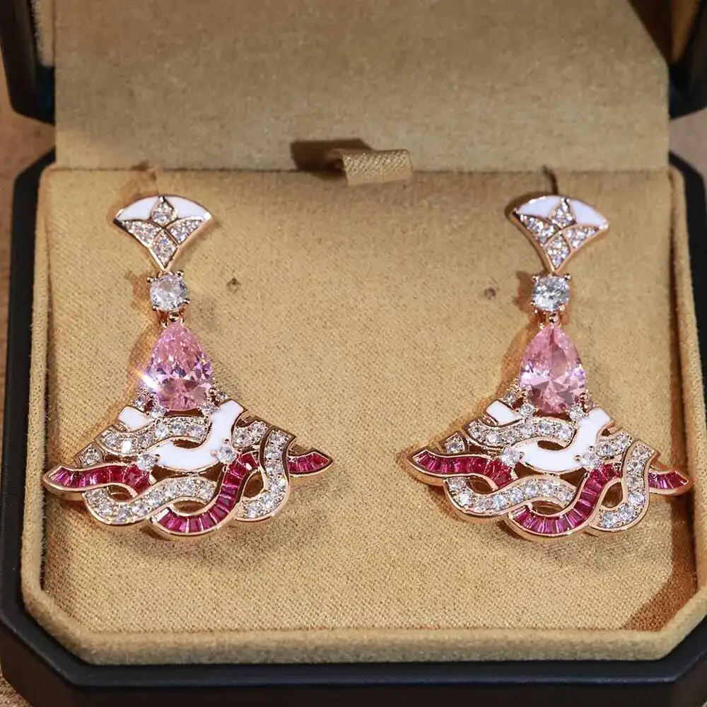 Luxury Wedding Bridal Earrings Pink Women's Exquisite Jewelry Charm Accessories Sweet Gifts Exquisite Fashion party