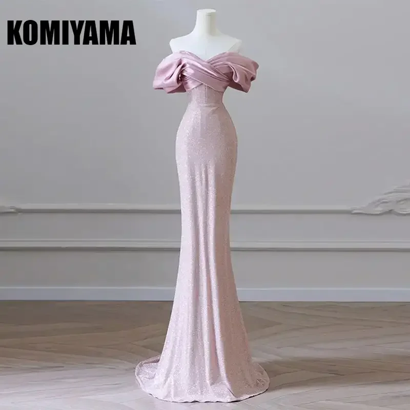 

One-shoulder Strapless Evening Dress Banquet Temperament Wedding Party Vestidos Pink Graduate Prom Dresses Fishtail Simple Robe