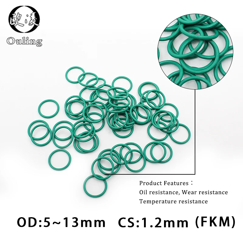 10PCS/lot Orings Seals Green FKM Rubber Thickness CS1.2mm OD 5/6/7/8/9/10/11/12/13/14/15/16/18/24mm  Fluorine rubber Ring Gasket