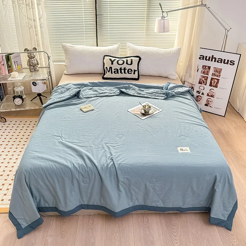 

Solid Color Cotton Summer Thin Quilt Air-conditioning Four-season Quilt/Duvet Soft Washable Breathable Bedcover for Home Office