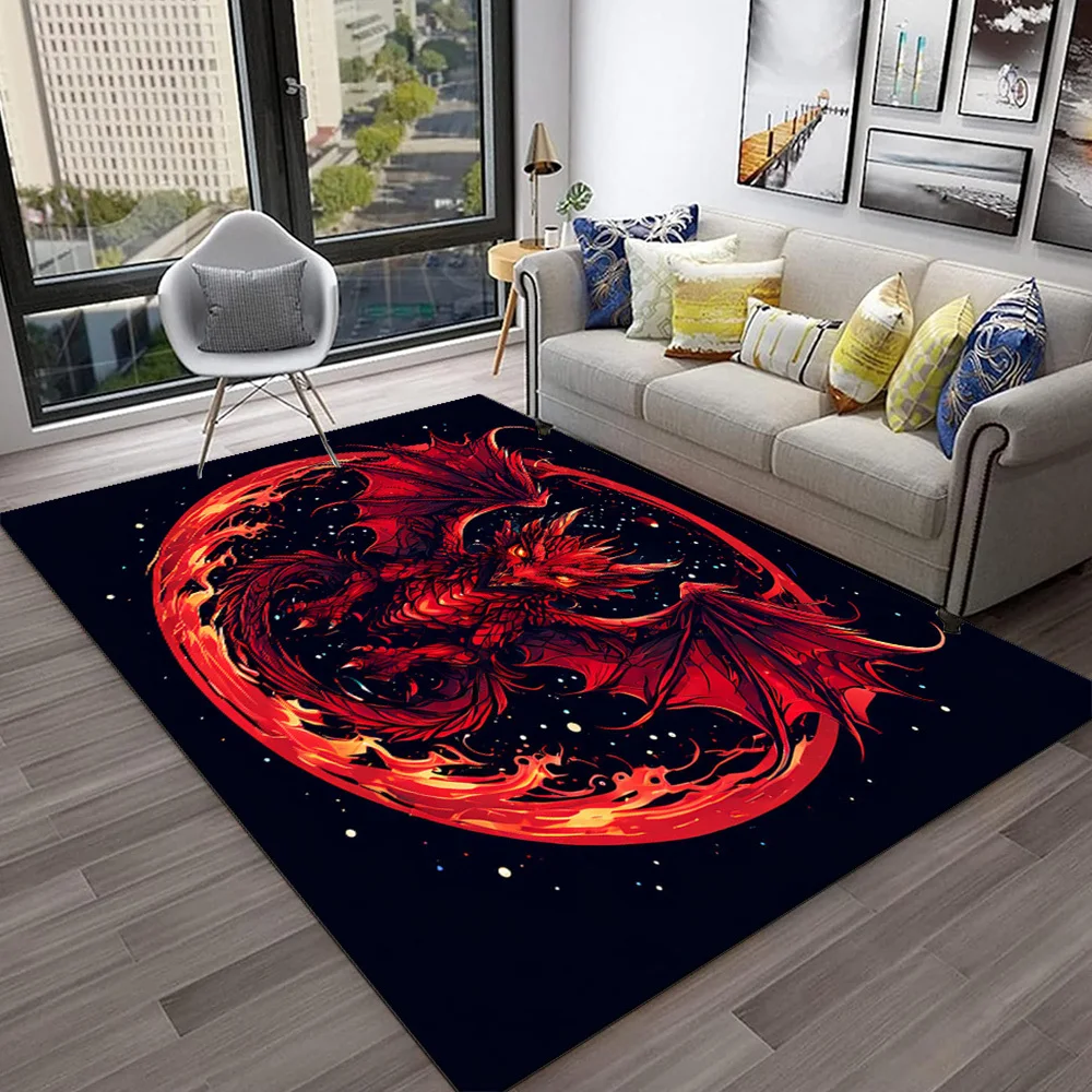 Large Winged Dragon Design Area Rug - Durable, Non-Slip Polyester Floor Mat with Celestial Motifs, Easy to Clean, Ideal for Home