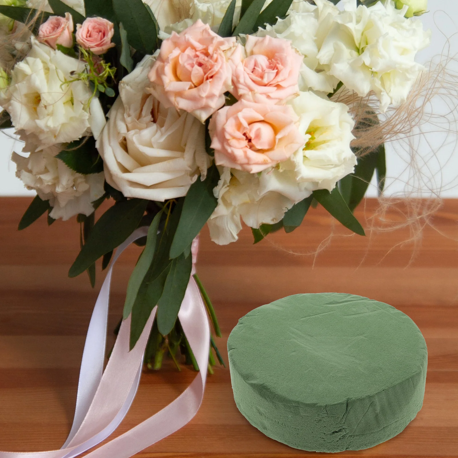

2 Pcs Flower Mud Base Round Hexagonal Blessing Bucket Water Absorbent Foam Artificial Flowers Dried Mud Garden
