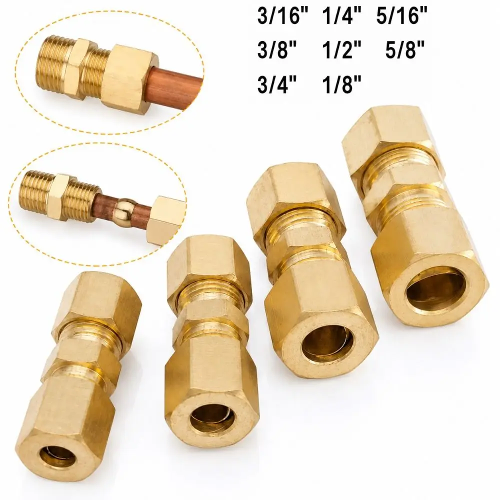 Connector Brass Brass Compression Fitting Straight Multiple Sizes Tube Fitting Connector Compression Connector