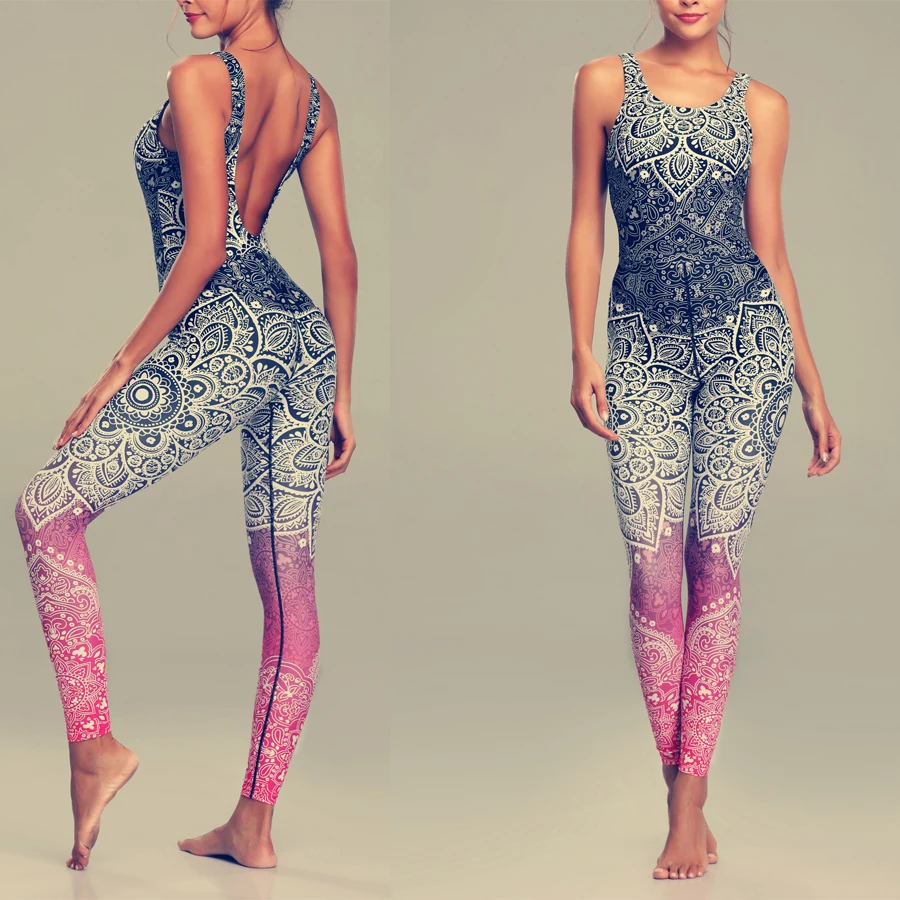 LI-FI Mandala Print Yoga Set Fitness Women Sports Running Suit Gym Wear Halter Vest Workout Elastic Quick Dry Yoga Sets