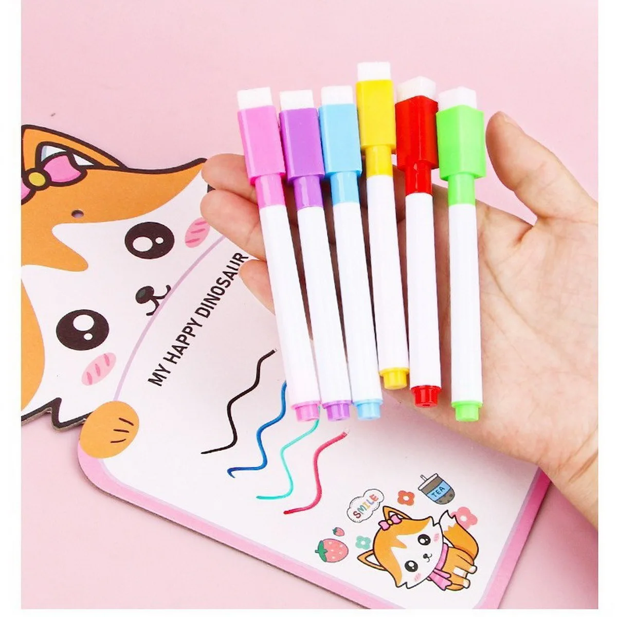 8pcs/Set Bullet Tip 11.3*1cm Small Size No Magntic Whiteboard Dry Erase Markers, 8 Color *1pcs Magnet Pen