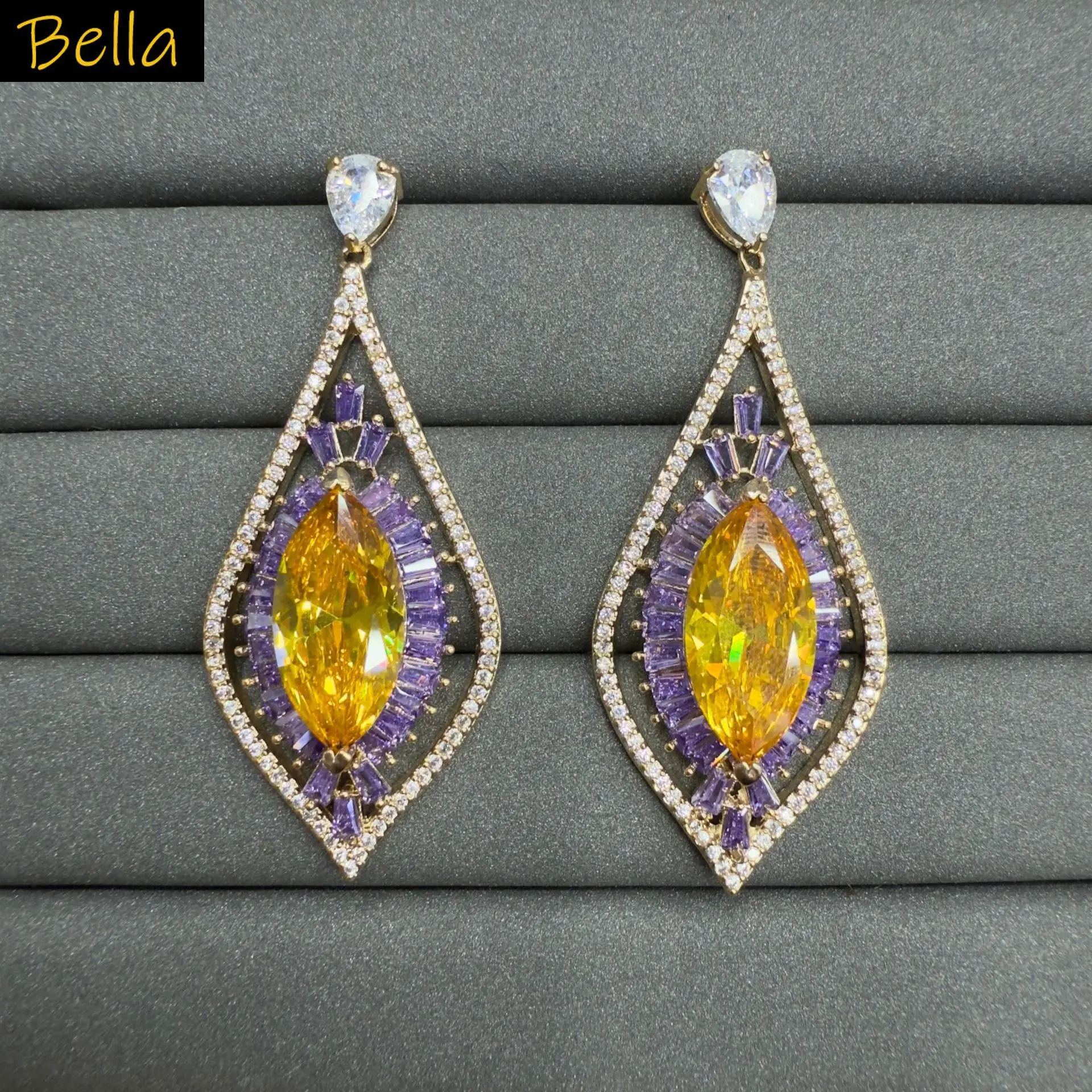 

pink purple white earrings for women shiny luxury jewelry zircon teardrop big eye dangling earrings gala event party gift female
