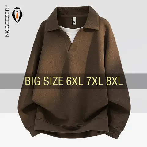Men's Waffle Knit Polo Collar Sweatshirt Big Size 6XL 7XL 8XL Polyester Spandex Breathable Soft Black Coffee Casual Daily Top