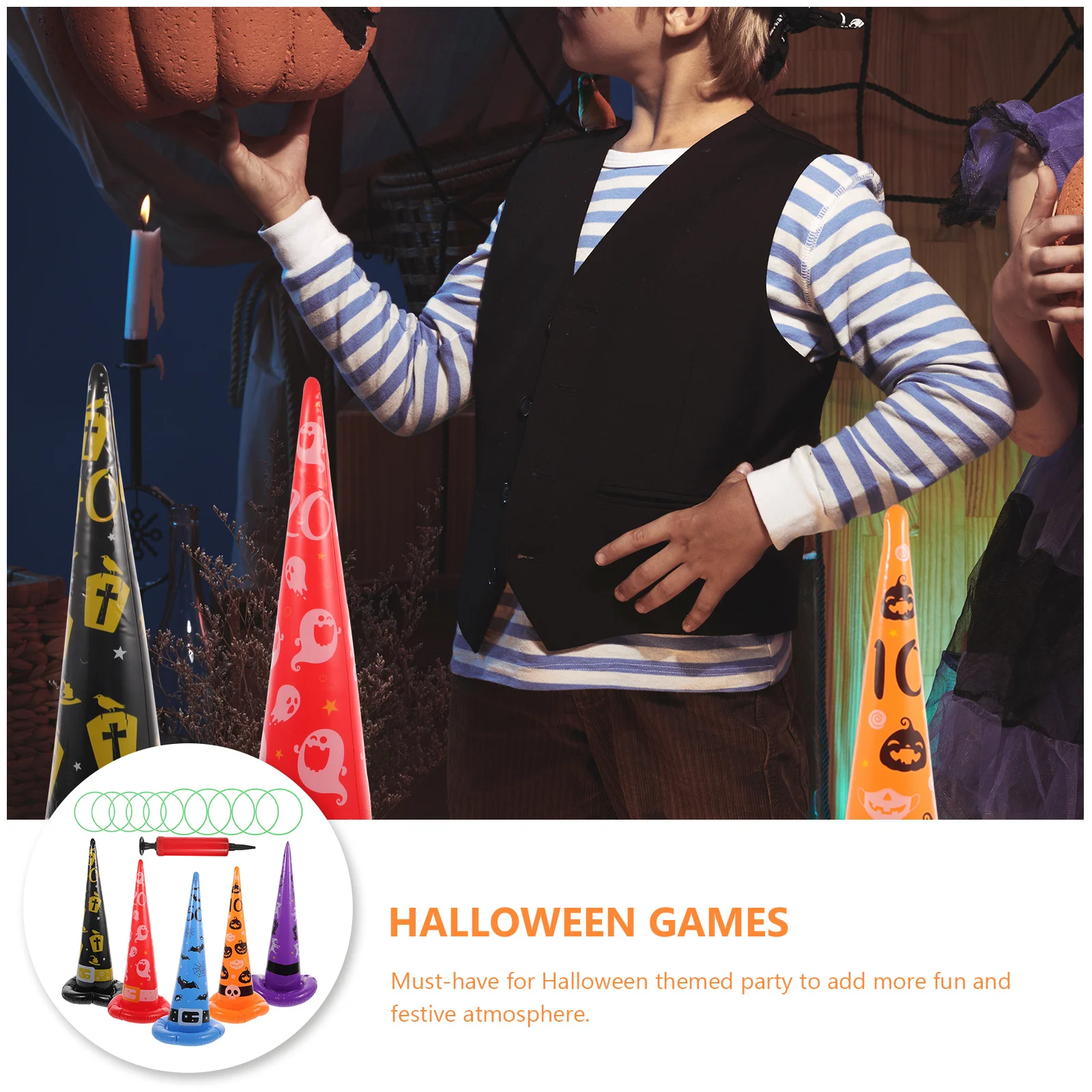 Anel inflável Witch Hat Toss Game para crianças, Jogos de Halloween, Fontes do partido, fora