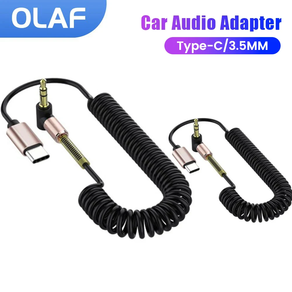 Cable de Audio Jack 3,5 de 3,5mm macho a tipo C/3,5 MM macho, adaptador de Cable auxiliar de resorte para teléfono, altavoz de coche, auriculares MP4
