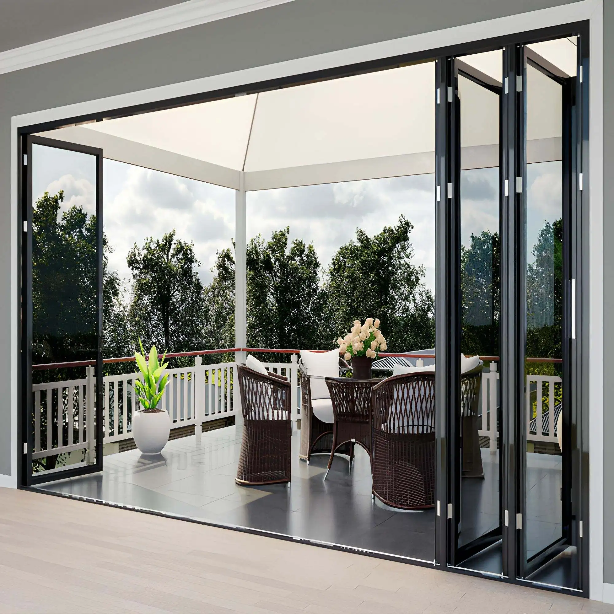 Customized Multi Panels Folding Door Anti Theft Left and Right Hand Accordion Folding Doors Hidden Track Accordion Doors
