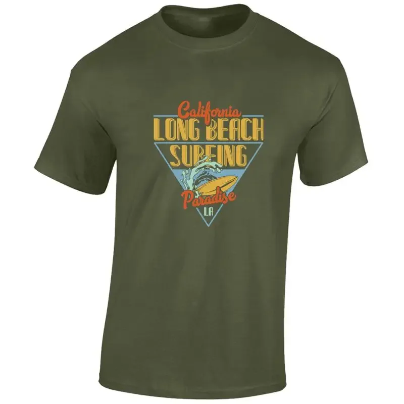 LONG BEACH SURFING MENS T SHIRT SURFBOARD DESIGN SUMMER BEACH CLOTHING TOP