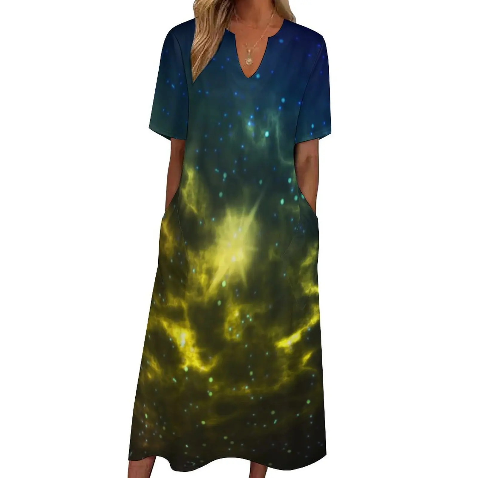 

Bright Galaxy Dress Summer Cosmic Starry Sky Streetwear Bohemia Long Dresses Women Cute Maxi Dress Birthday Present