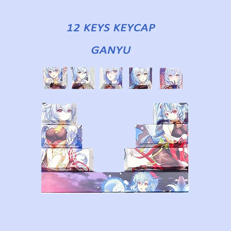 Genshin Impact Ganyu Kazuha Keycaps Cherry 12pcs Game Anime Keycaps Xiao Keqing PBT Hot Sublimation 6.25U Space Bar DIY Keyboard