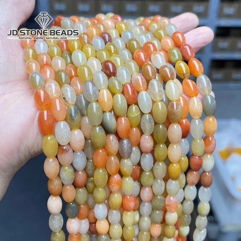 

8*12mm Natural Golden Silk Jade Rice Shape Beads Polished Charm Loose Spacer Bead For Jewelry Making Diy Bracelet Accessories