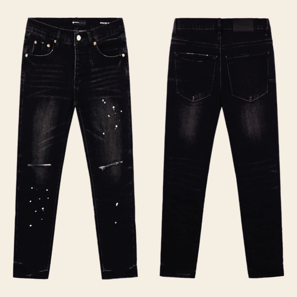 جديد الجينز الأرجواني ممزق التصحيح سبلاش الحبر التصحيح شارع العليا مستقيم الجينز الرجعية