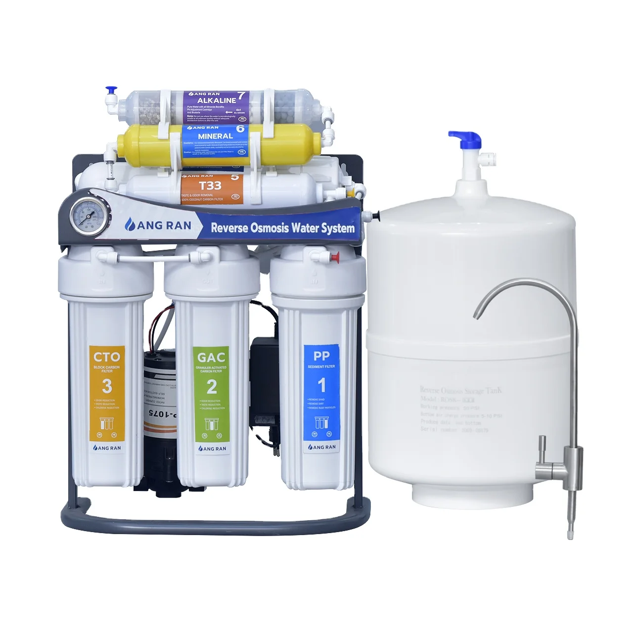 

Electric Self Clean Under Sink RO Water Filter 100GPD Frame Pressure Gauge Bucket Connection Kit Hotel Use Plastic