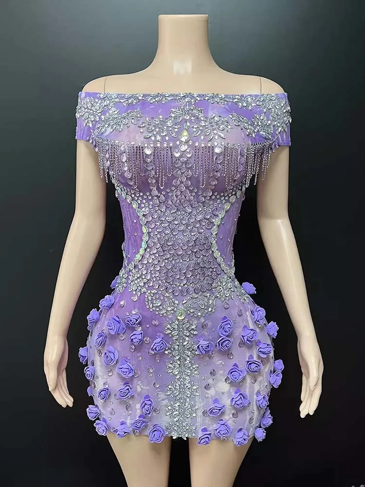 High Quality Rhinestone Shell Sequin Sexy One Shoulder Elastic Dress 2026 New Fashionable Custom Women'S Clothing