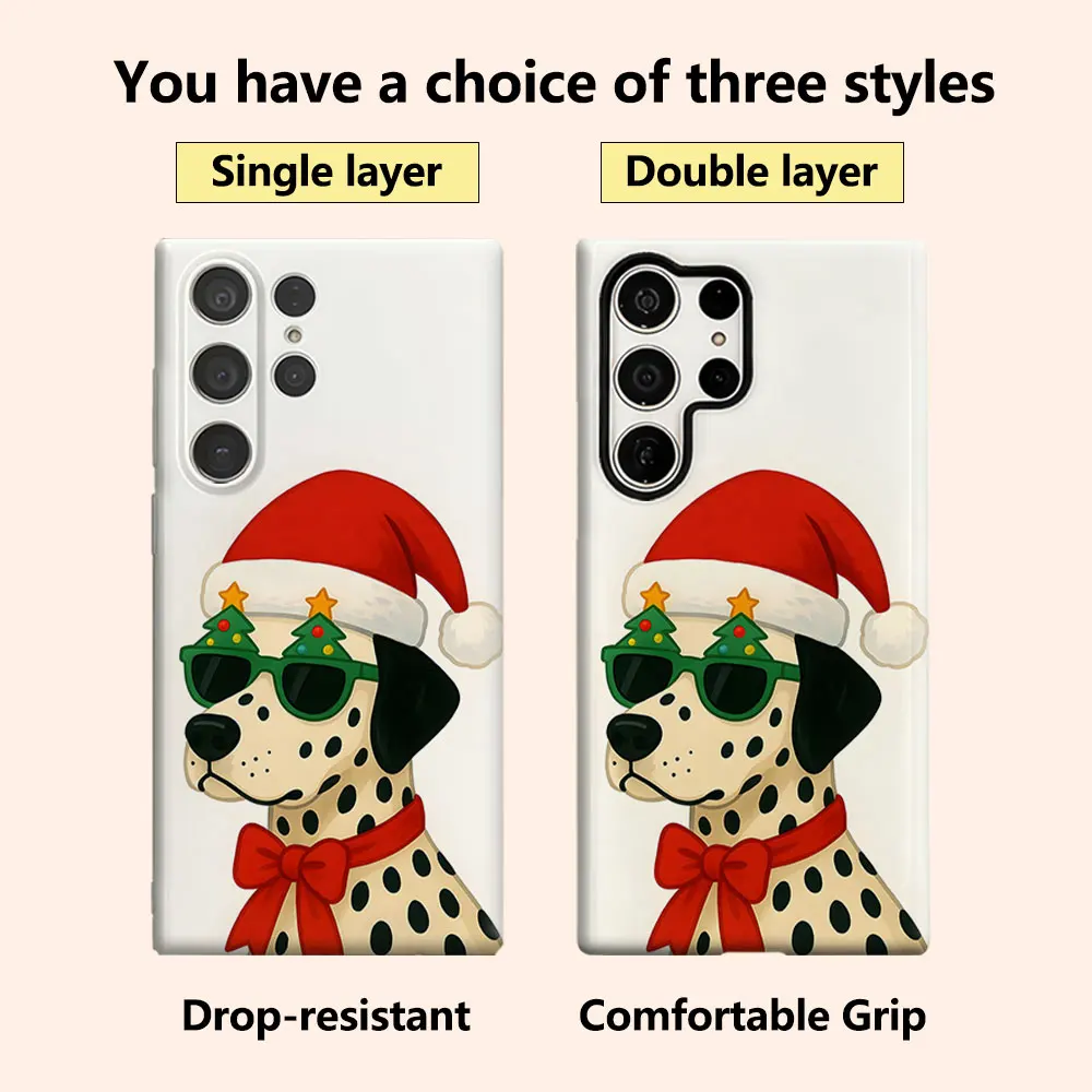 Festive Dalmatian Phone Case for Samsung Galaxy S26 S25 Ultra S24 S23 Ultra Plus Shockproof Double layer tough Back Cover