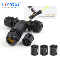 IP68 M25 Waterproof Cable Connector 3 Way T-type Outdoor Junction Box For 2/3/4/5 Pin Electrical LED Lighting Screw Terminal