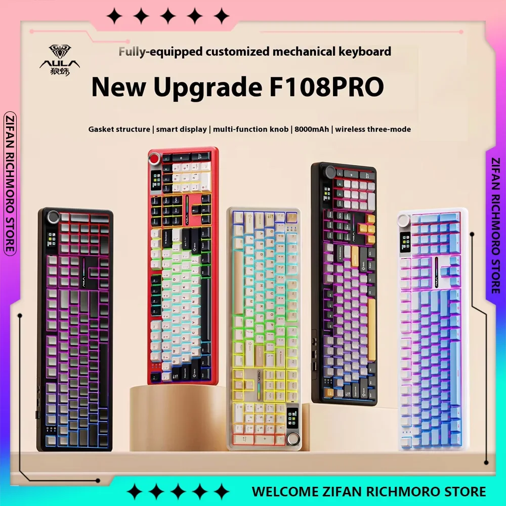 AULA F108Pro 3Mode Wireless Hot Swap Mechanical Keyboard FR4 Gold-Plated Positioning Board RGB Gasket Gaming Customize Keyboards