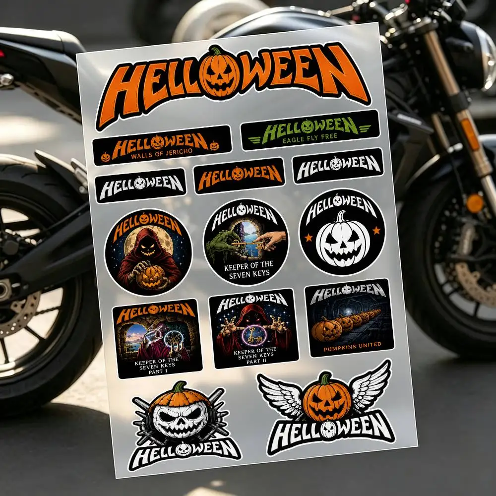 Rock And Roll H-Helloweens Motorcycle Sticker For Motorcycle Fairing Fuel Tank Helmet Car Window Trunk Scooters Universal