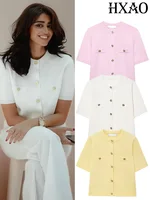 HXAO Cardigan Woman Knitwear Button Ladies Short Sleeve Knit Bolero Women's Tricot Top Summer Outerwear Crop Cardigan Top Female
