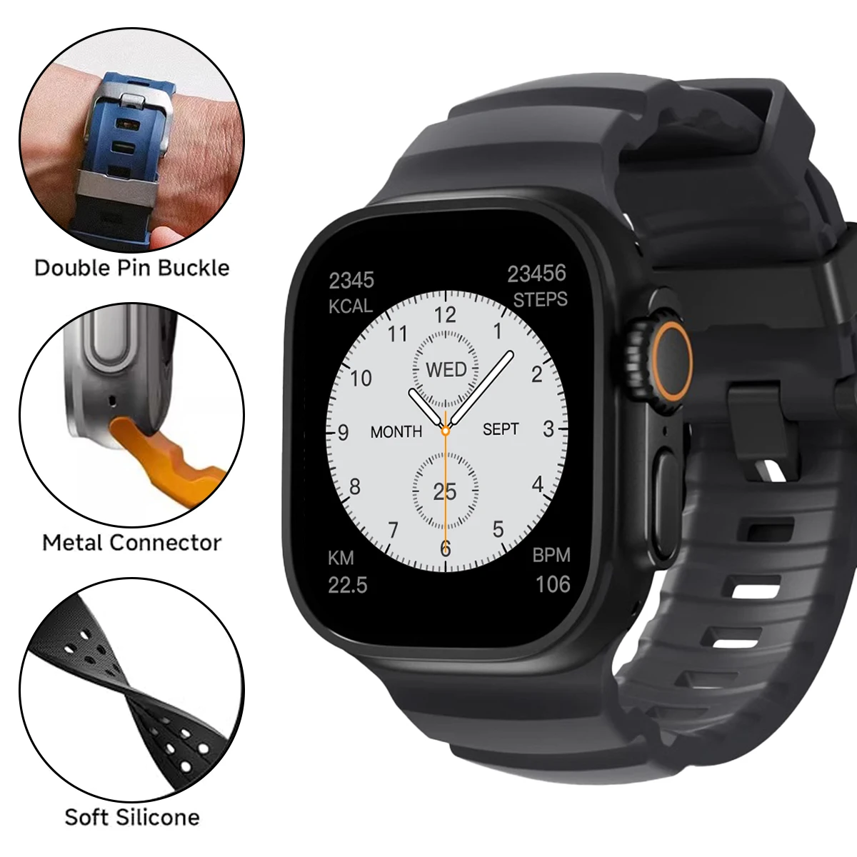 Apple Watch Ultra 2 10 9 8 7 6 SE 5 4 iWatch 용 티타늄 금속 실리콘 팔찌 스트랩 46mm 49mm 42mm 44mm 45mm 용 스포츠 밴드