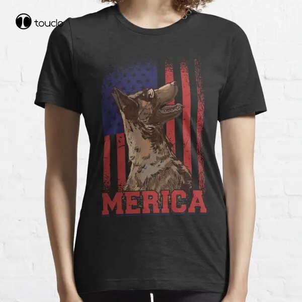 Patriotic German Shepherd American Flag Dog Merica T-Shirt Tee Shirt Womens Black Shirt Fashion Tshirt Summer New Popular Retro