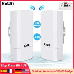 KuWfi 300Mbps Outdoor CPE Bridge 2.4Ghz Wireless WiFi Router AP Repeater Bridge Wi-fi Signal Extender PTP Up to 1KM with 24V POE