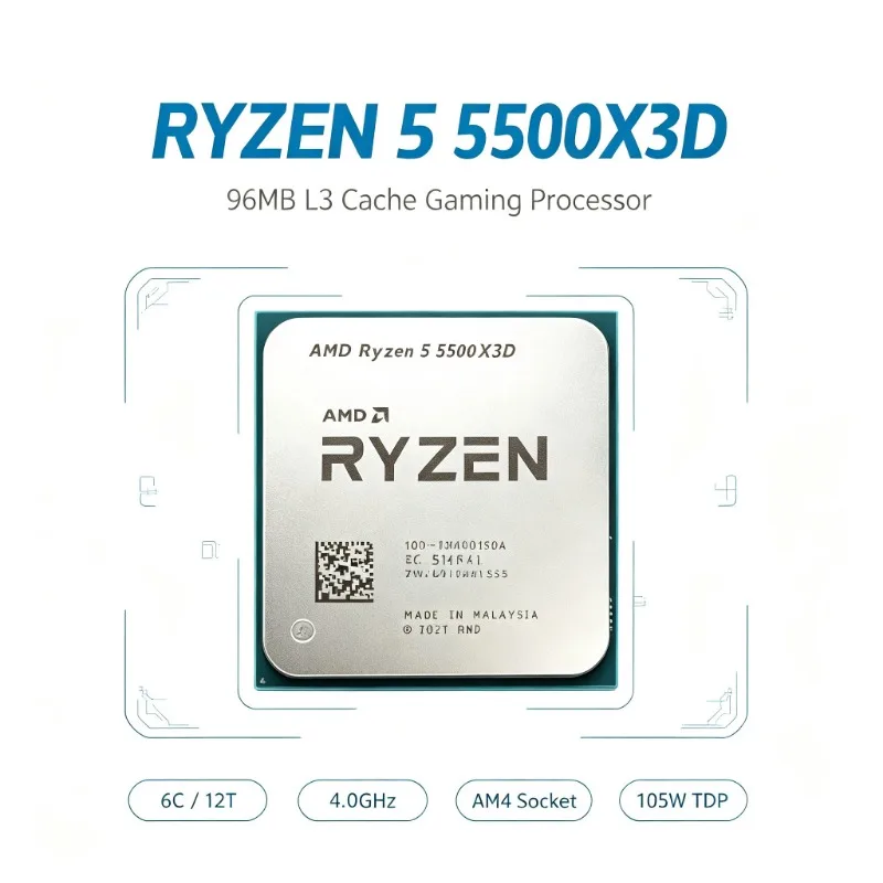 Ryzen 5 5500X3D AM4 Platform Upgrade CPU 3GHz Base Frequency 7NM 96M L3 Cache Gaming Desktop Processor Without Fan