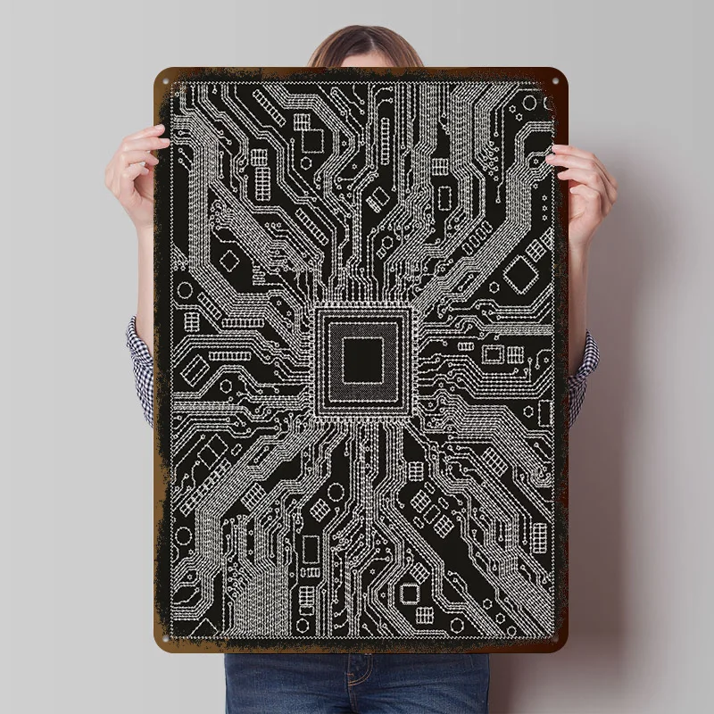Computer CPU Processor Tinplate Posters Customizable Wall Art Retro Vintage Metal Signs for Home Room Setup Decorations Garden