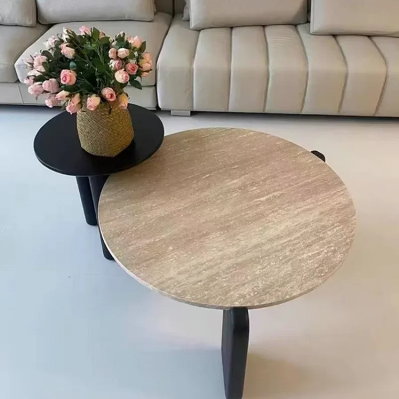 Wabi Sanfeng журнальный столик из травертина из цельного дерева, минималистичный маленький чайный столик для гостиной, бытовой круглый Ян