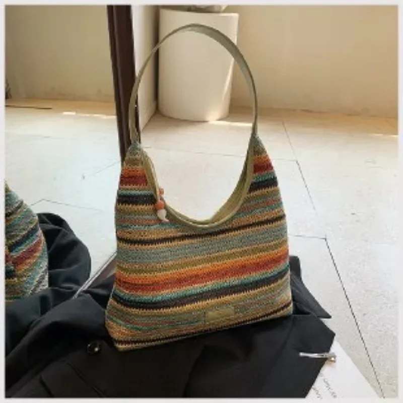 2024 ฤดูร้อนใหม่แฟชั่นกระเป๋าชายหาดผู้หญิงถักไหล่กระเป๋าเดินทาง Shopper Totes สุภาพสตรีกระเป๋าถือขนาดใหญ่