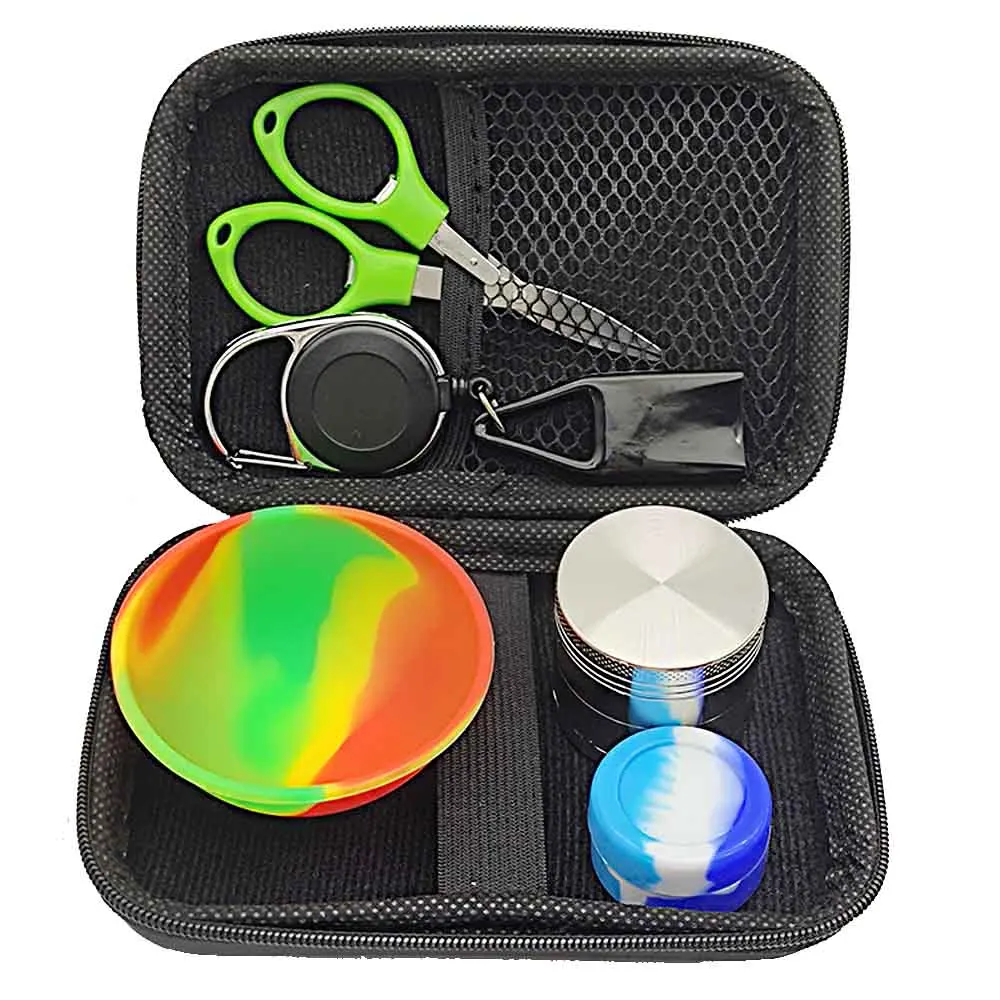 1Set Smoking Kit With 40mm Grinder 67mm Silicone Bowl Lighter Holder 5ml Silicone Jar Scissors Gift Smoking Accessories