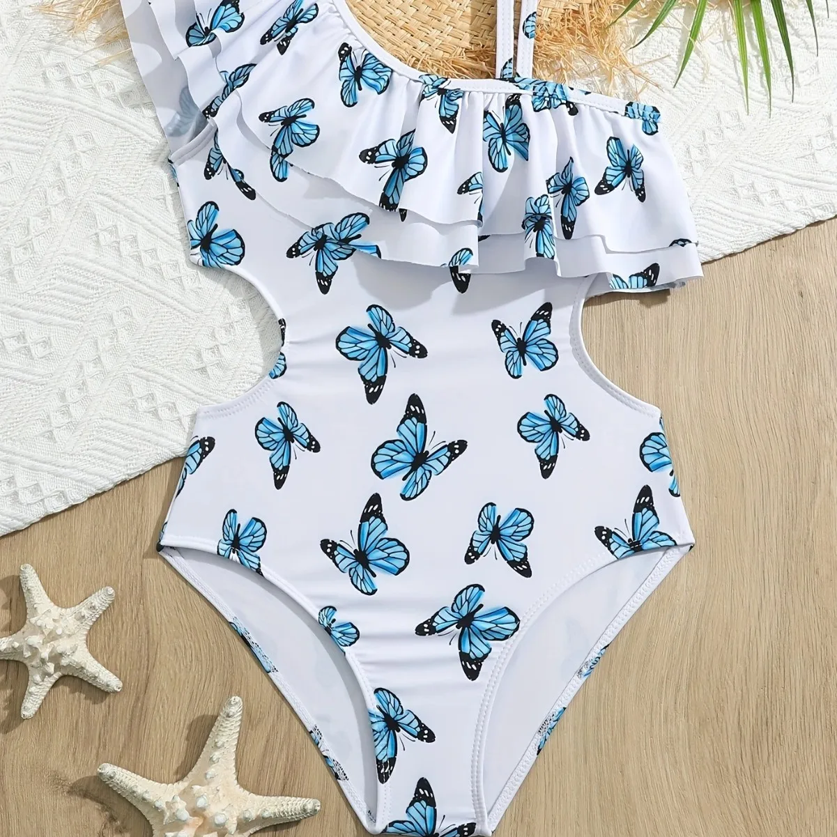 Fille une épaule papillon une pièce maillot de bain pour enfants à volants maillots de bain pour enfants 8-12 ans vêtements de plage découpé maillot de bain