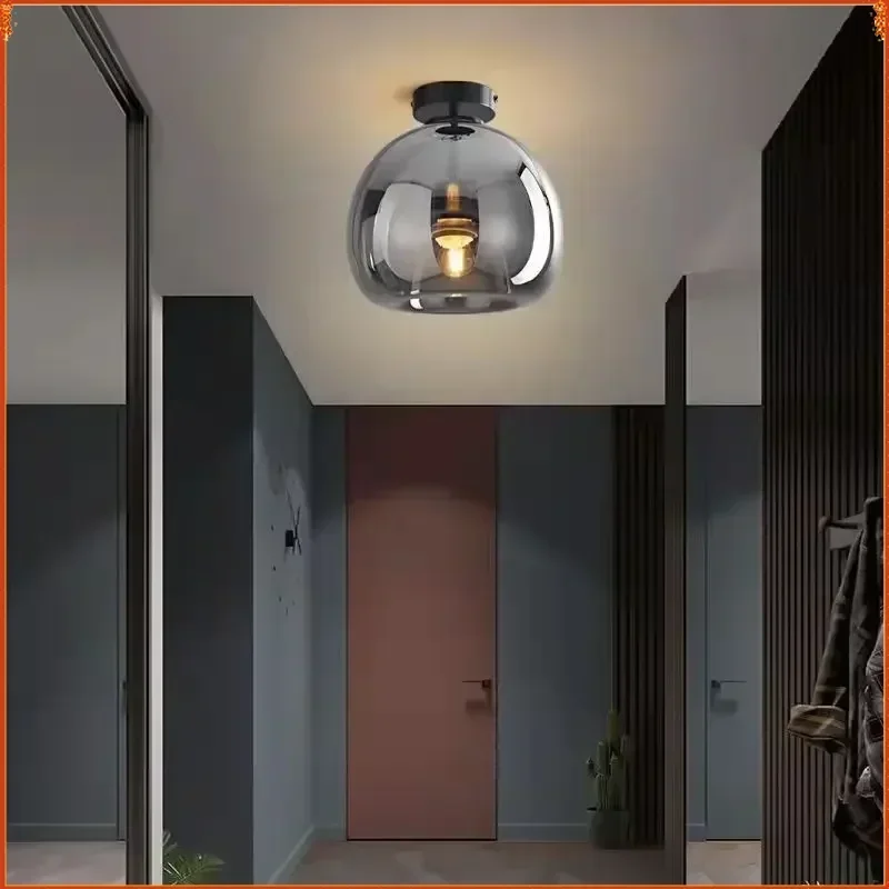 Nordic Texture Modern Ceiling Lighting Minimalist LED Glass Ceiling Lamp Aisle Corridor Lamp Creative Living Room Light E27 Wick