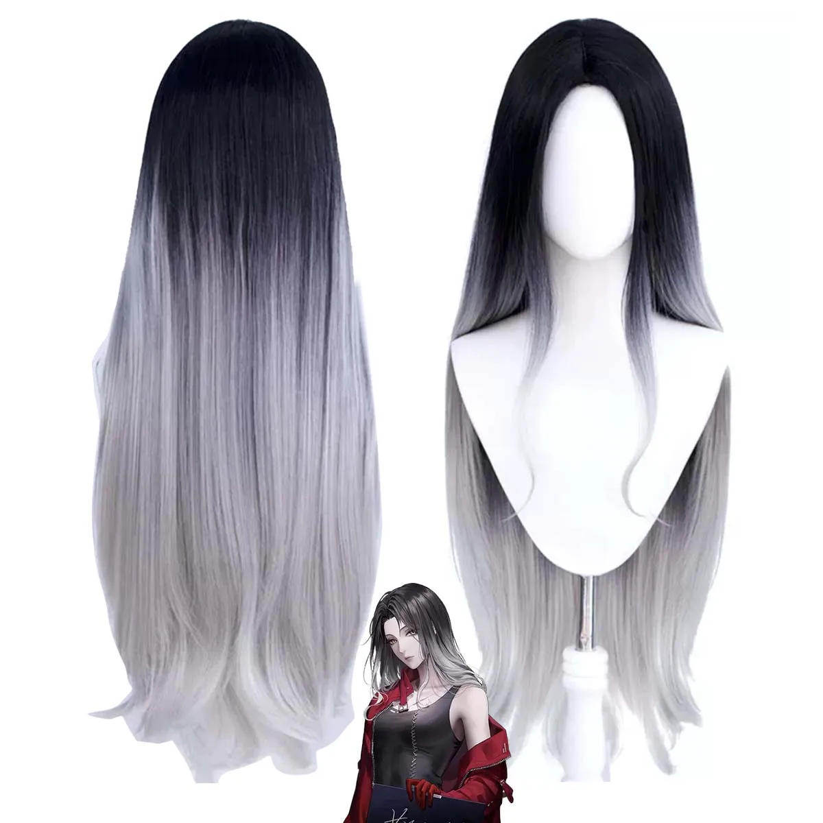 Women Game Path to Nowhere Cos Angell Cosplay Black Gradient White Long Heat Resistant Synthetic Hair Wig