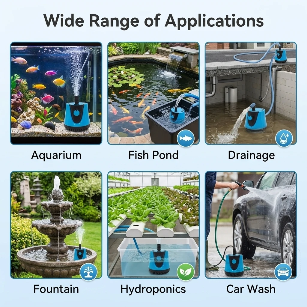 Ultra Silent Aquarium Bottom Suction Pump Anti-Dry Burn Submersible Pump Ceramic Shaft for Fish Tank Fountain view 3