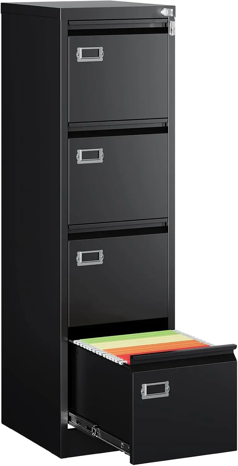 4 Drawer File Cabinet with Lock, Metal File Cabinets for Home Office,Vertical Filing Cabinets Office Storage Cabinet for Letter,