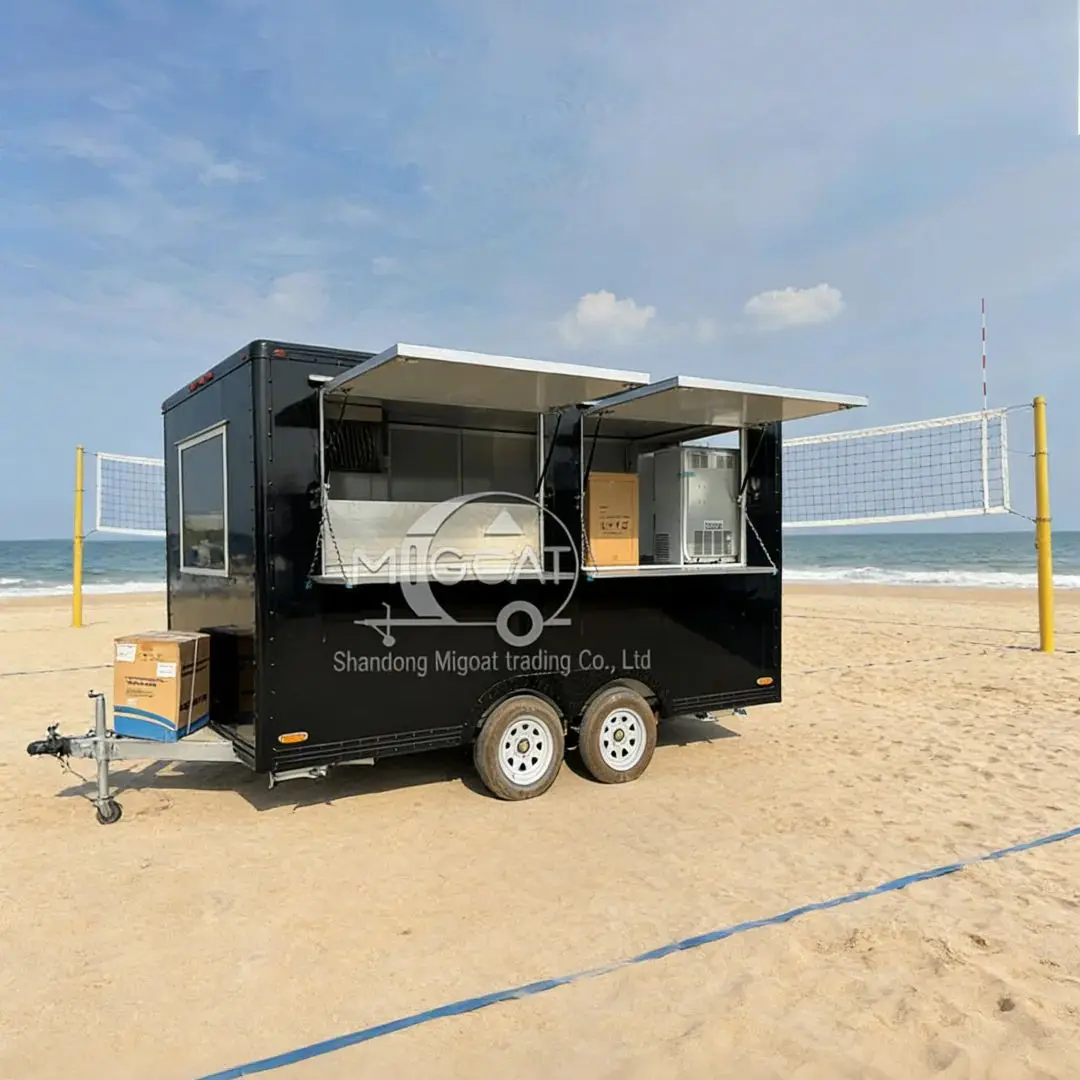 

Black Double Axle Double Window Mobile Food Trailer Multi-functional Snack Cart Hot Selling Cross-border Food Truck Model