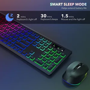 لوحة المفاتيح اللاسلكية والماوس كومبو بإضاءة خلفية قابلة لإعادة الشحن مجموعة لوحة مفاتيح لاسلكية USB لاسلكية كومبو للكمبيوتر Mac الكمبيوتر المحمول أعلى 12 مبيعات مضيئة لوحة مفاتيح لاسلكية وماوس - No8