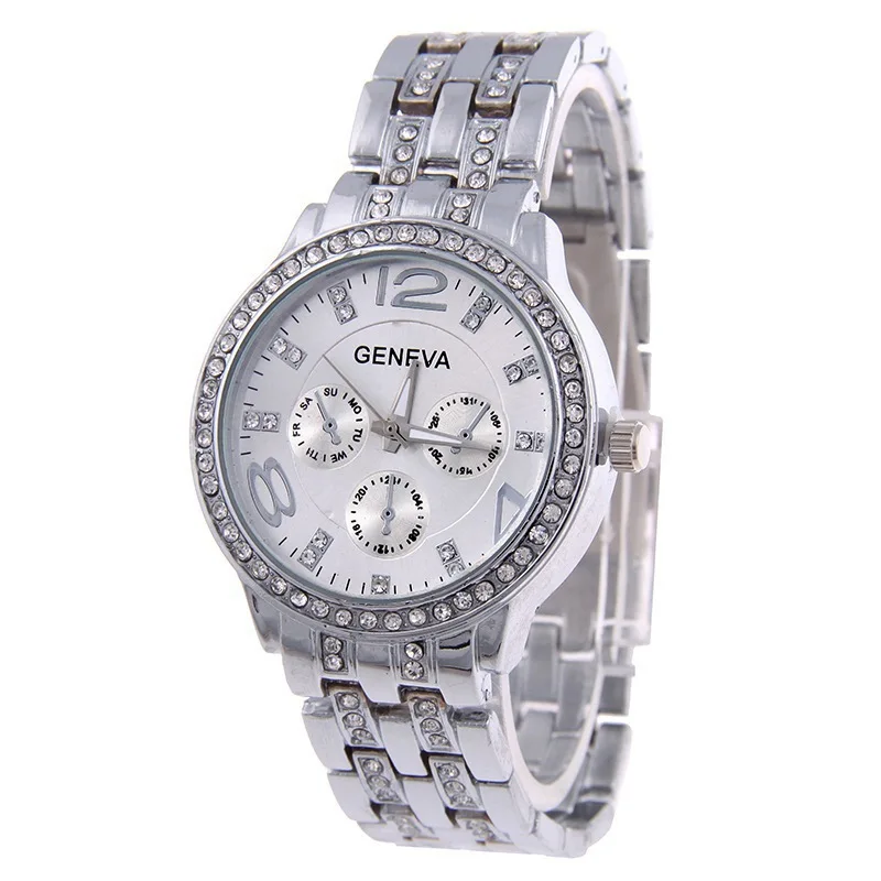 

Fashion Light Luxury Diamond-encrusted Women's Watch Steel Belt Three-eye Quartz Watch