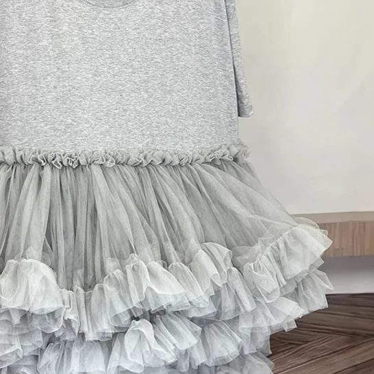 Pongrok mesh splitsen T-shirt met korte mouwen rok los ontwerp gevoel jurk dames zomer nieuw product