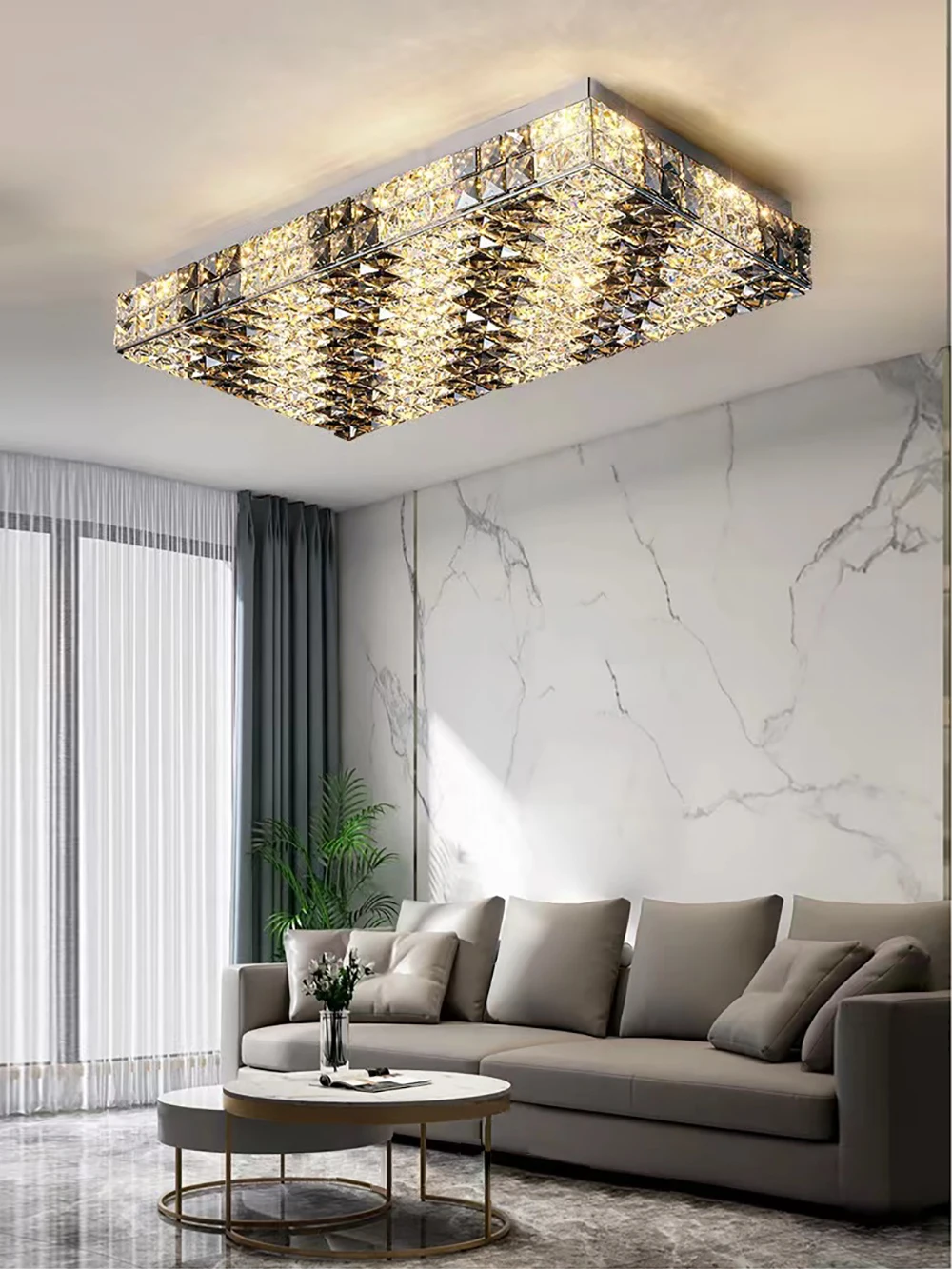 Chandelier Postmodern Rectangle LED Luxury Crystal Indoor Atmosphere Dimmable Ceiling Chandelier Home Decor Fixture for Hall